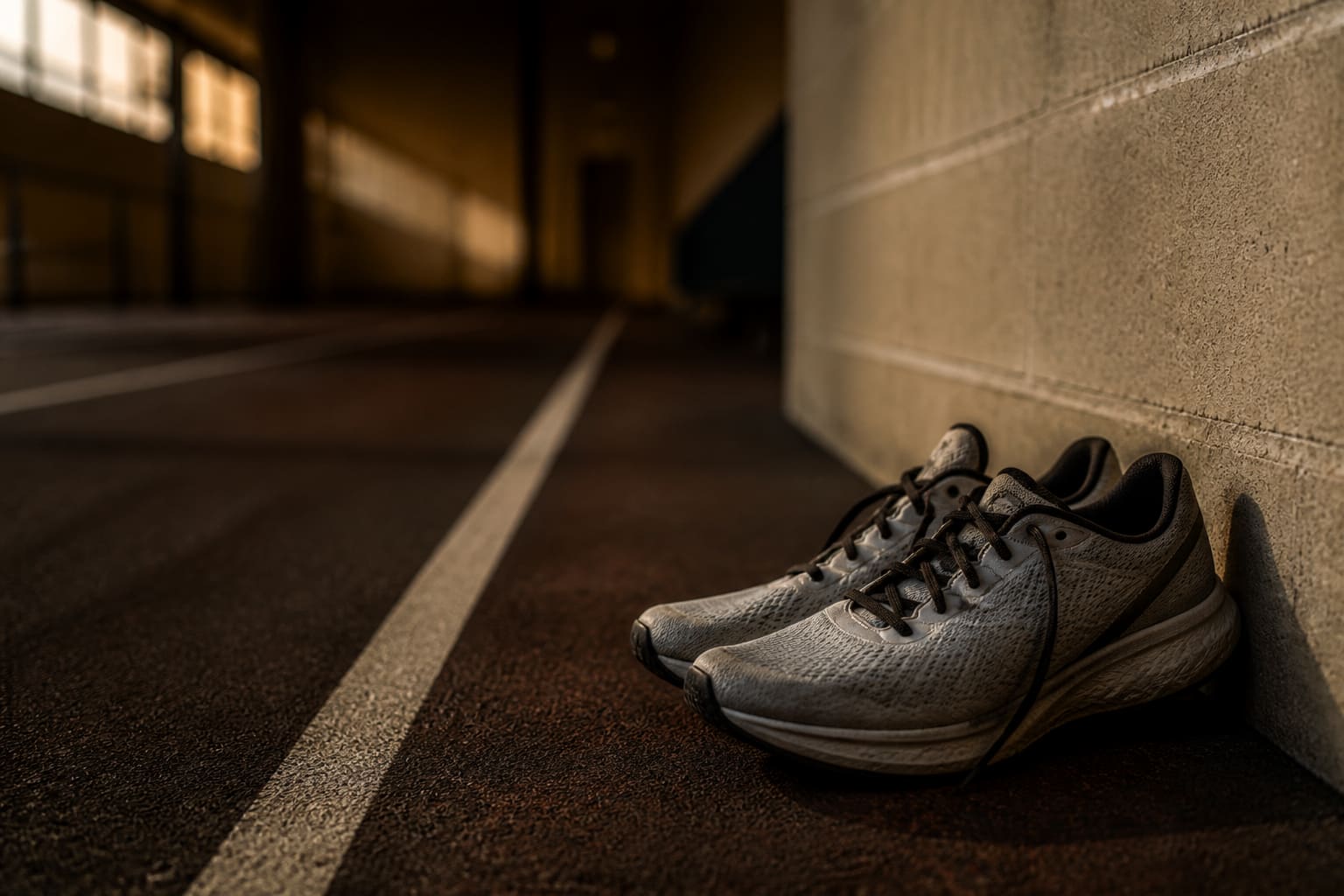 Fatigued training scene with muted light